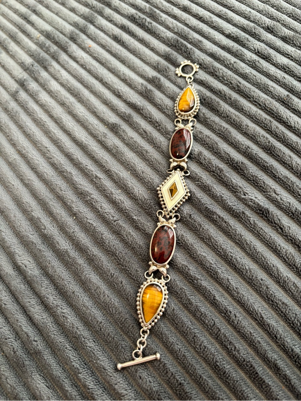 Whitney Kelly Sterling Silver 925 Tiger’s Eye & Jasper Gemstone Bracelet 7”